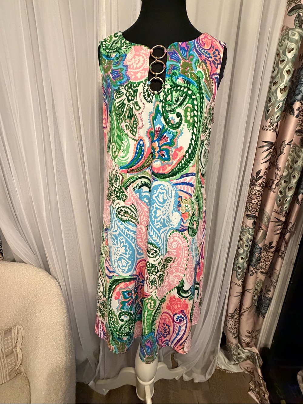 Sleeveless Paisley Print Dress with Ring Detail - Multi
